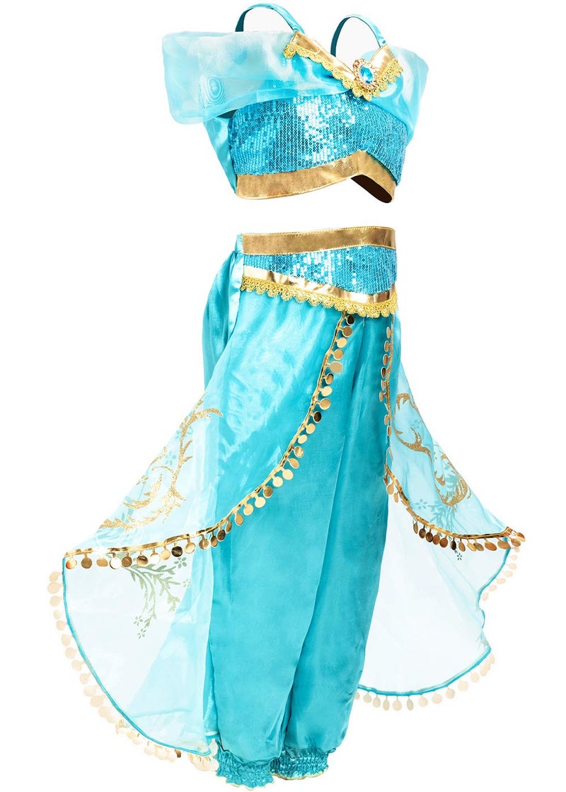 Funna Costume for Girls Princess Kids Dress Up Outfit Party Supplies Blue, 5-6 Years - Image 2